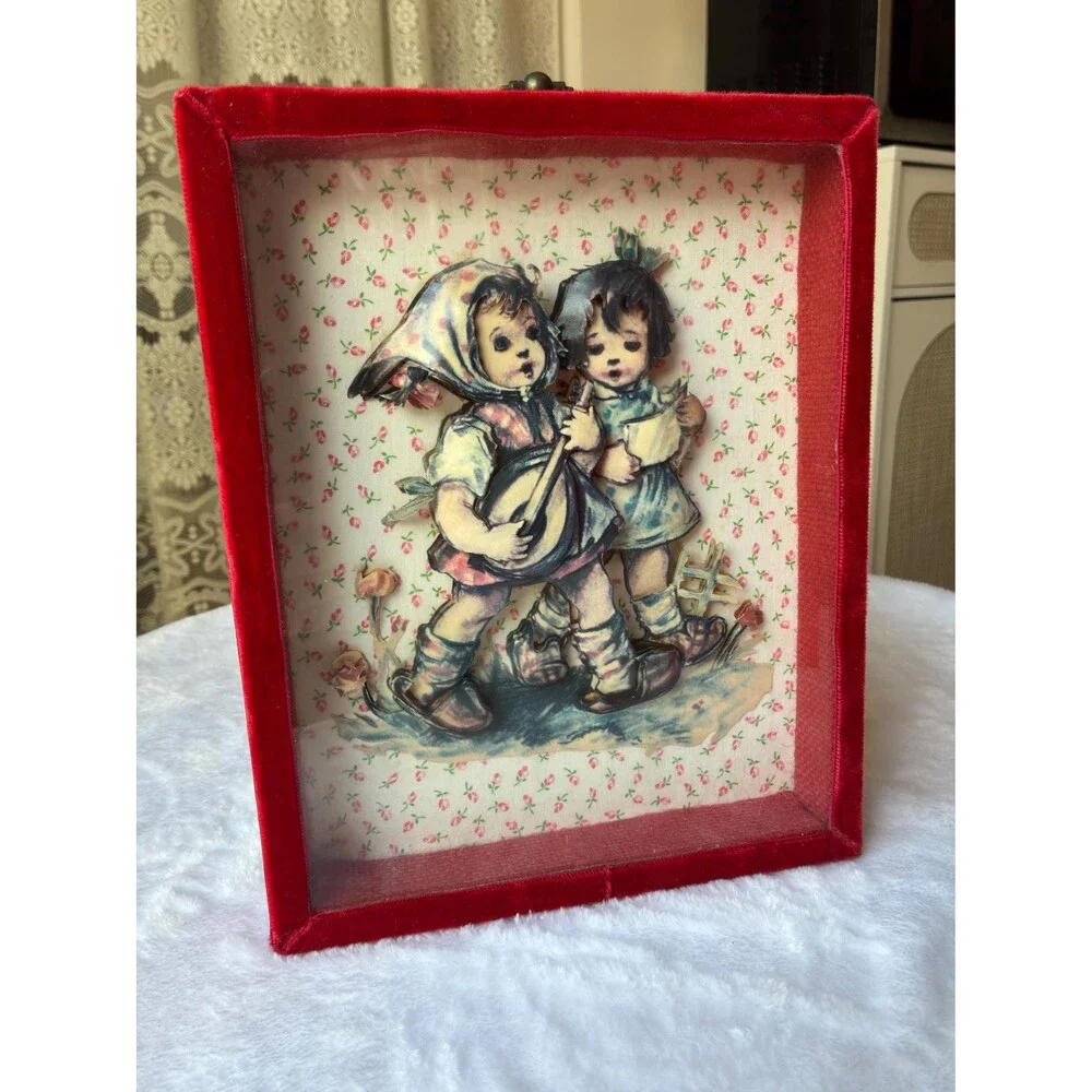 Vintage Handmade Hummel Shadowbox | Vintage Nursery Decor | Cottagecore Wall Art